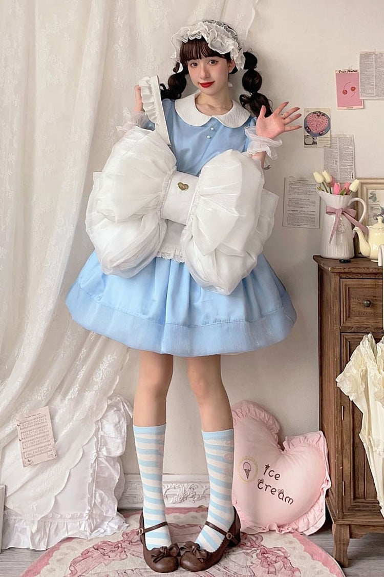 White Big Bowknot Metal Heart Nameplate Lolita Backpack - Product - 2