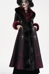 Black/Red Cross Long Sleeves Lace Women's Gothic Long Coat - Product - 7
