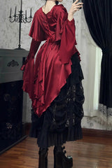[Echoes of the Deep Sea] Long Hime Sleeves Ruffled Bow Lace-Up Gothic Ouji Lolita Blouse 4 Colors - Product - 9