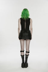 Black Off Shoulder Sleeveless Cut-Out Lace-Up Irregular Women's Punk Cool Vest - Product - 2
