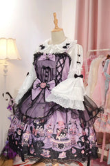 Purple [Devil Cat] Print Ruffle Bowknot Lace Gothic Lolita Jsk Dress (Plus Size Support) - Product - 10