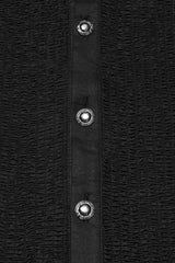 Black Stand Collar Long Puff Sleeves PU Stitching Pleated Men's Gothic Blouse - Product - 6