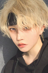Yellow Aluminium Foil Perm Fluffy Handsome Ouji Wig - Yellow - 1