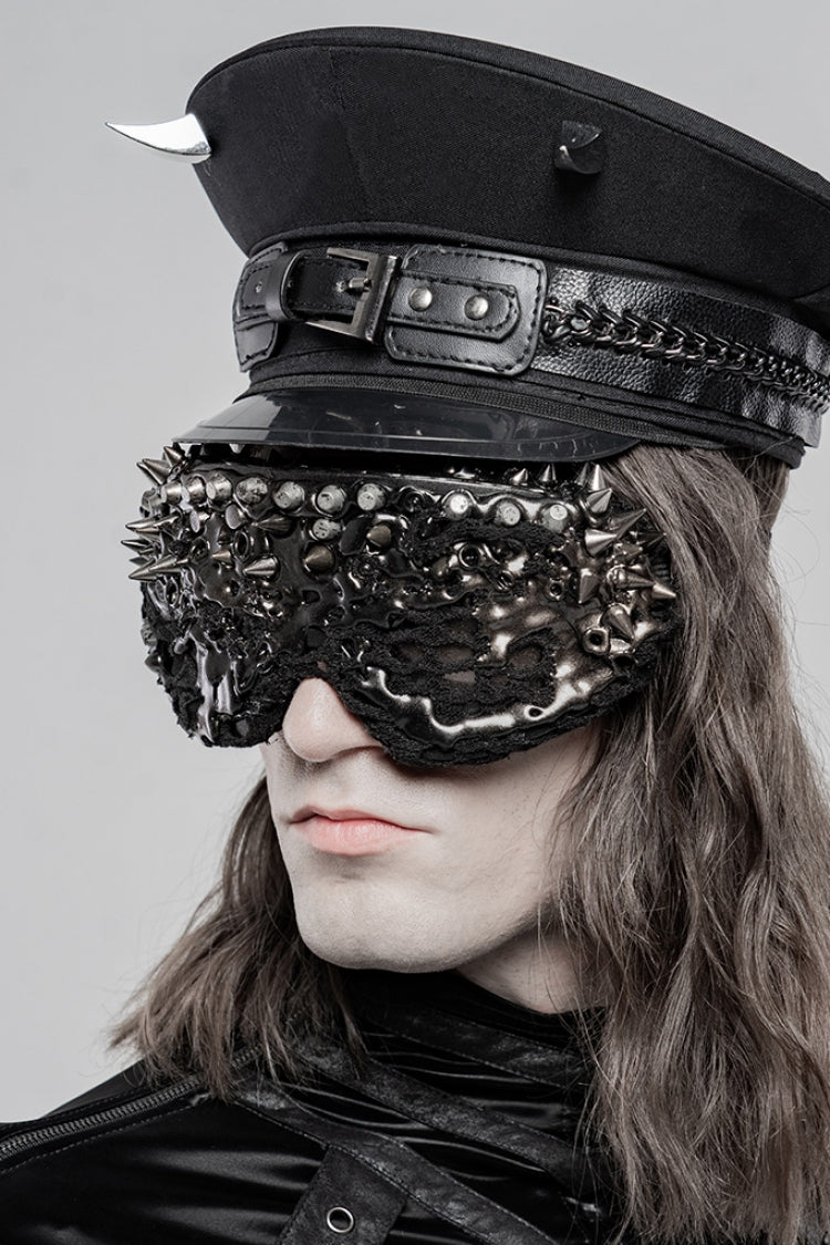 Black Rivets Leather Buckle Men's Steampunk Military Hat - Product - 3
