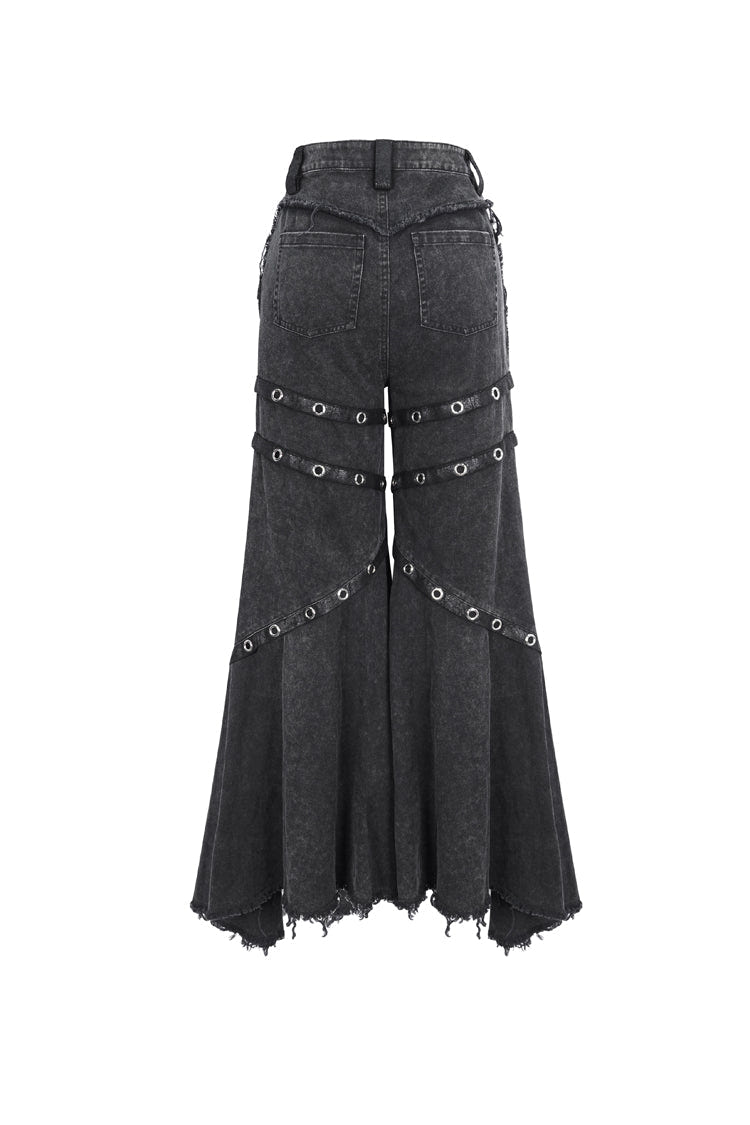 Black Mesh Eyelets Ruffled Flared Womens Punk Pants - Product - 10