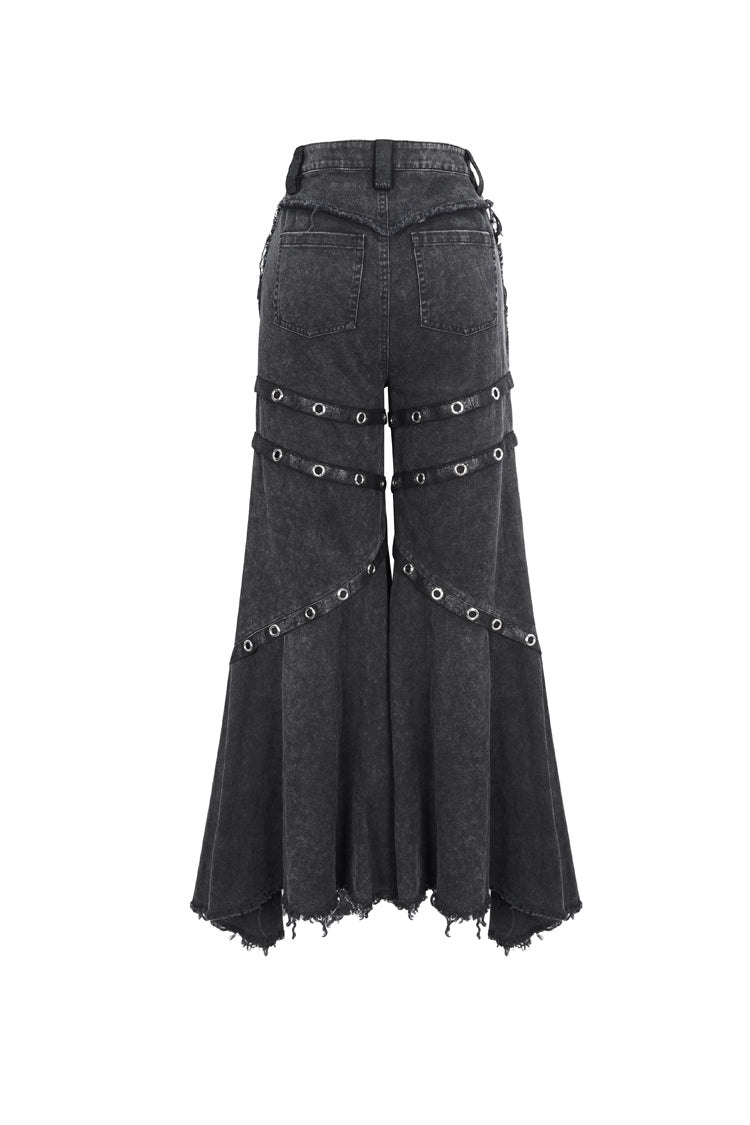 Black Mesh Eyelets Ruffled Flared Womens Punk Pants - Product - 10