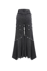 Black Mesh Eyelets Ruffled Flared Womens Punk Pants - Product - 10