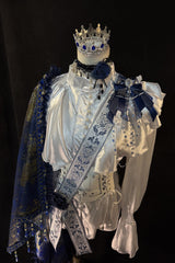 White/Blue [Royal Knight] Stand Collar Long Sleeves Gothic Vintage Cool Lolita Set - Product - 6