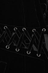 Black Stand Collar Jacquard Print Waist Cord Decoration Mens Gothic Mid Length Coat - Product - 8