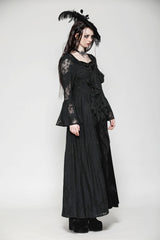 Black Long Flared Sleeves Lace Trimmed Lace-Up Women's Gothic Elegant Robe - Product - 10