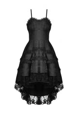 Black Sleeveless Lace-Up Women's Gothic Lace Multi-Layered High/Low Slip Wedding Graduation Dress - Product - 3