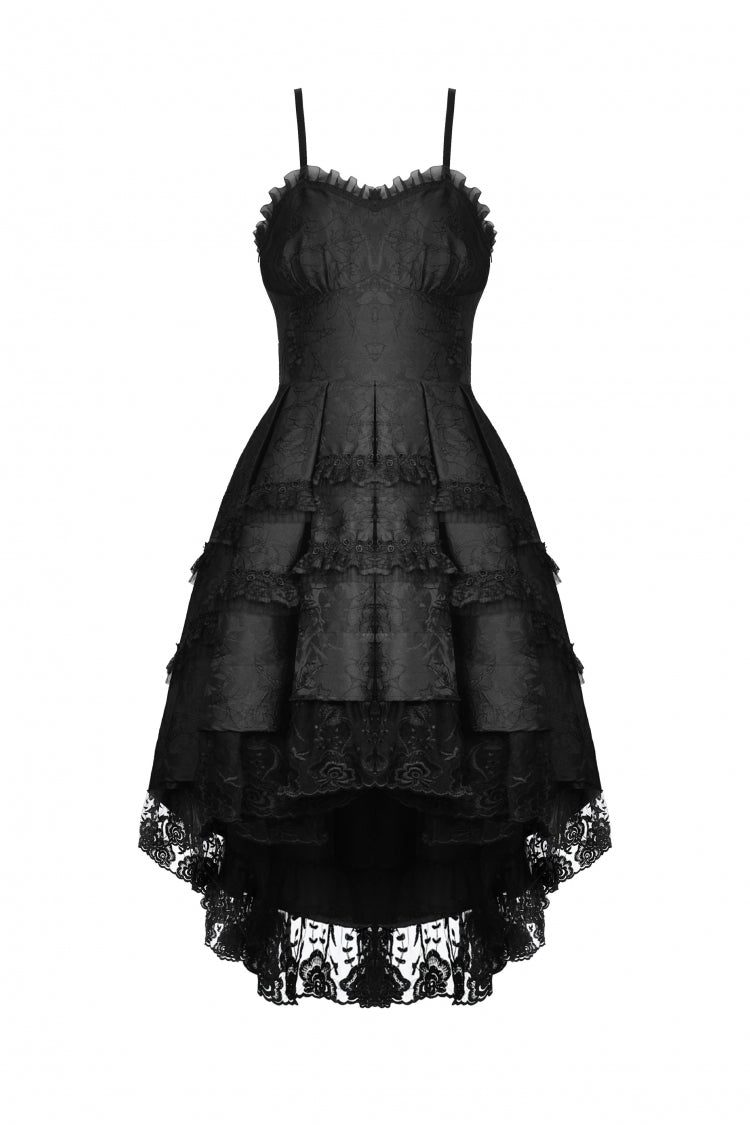 Black Sleeveless Lace-Up Women's Gothic Lace Multi-Layered High/Low Slip Wedding Graduation Dress - Product - 3