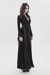 Black Halterneck Long Trumpet Sleeves Hanayome Lace Lace-Up Slim Chain-Decorated Women's Gothic Dress Plunging Split Maxi Dress - Product - 3