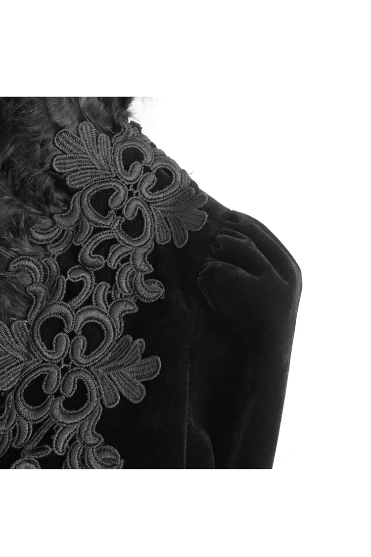 Black Stand Collar Trumpet Sleeves Embroidery Stitching Lace Women's Gothic Jacket - Product - 10