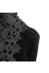 Black Stand Collar Trumpet Sleeves Embroidery Stitching Lace Women's Gothic Jacket - Product - 10
