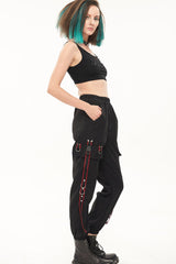 Black Punk Casual Skull Webbing Decoration Women's Long Pants - Product - 10
