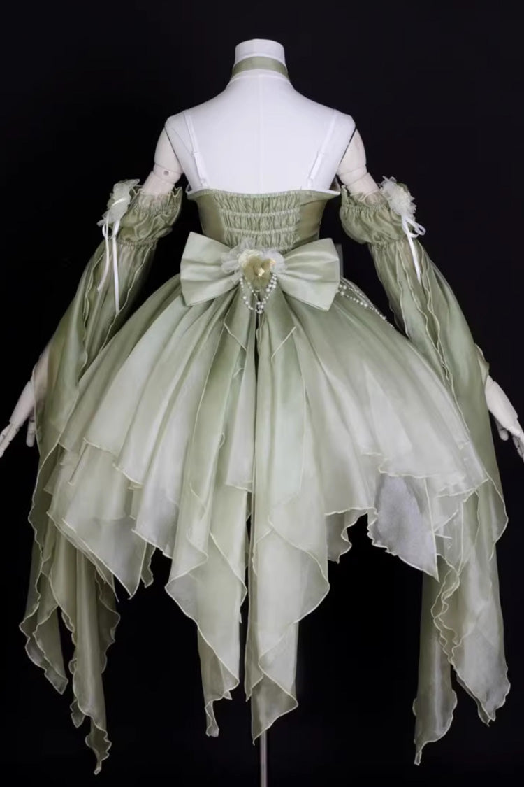 Green Halterneck Sleeveless Bowknot Lace Irregular Sweet Chinese Style Lolita Jsk Dress - Product - 4