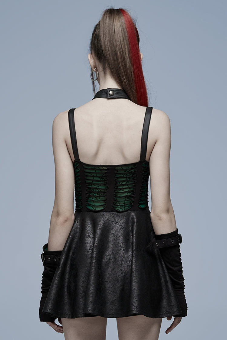 Sleeveless Stitching Spider Web Ripped Women's Gothic Dress 3 Colors - Product - 11