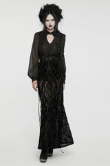 Black Embroidery Lace-Up Sheer Mesh Women's Gothic Skirt - Product - 4
