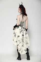 Black/White Butterfly Embroidered Lace-Up Women's Gothic High/Low Honeymoon Dress - Product - 11