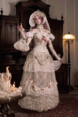 Light Brown [Cupid’s Poetry Box] Ruffle Embroidery Bowknot Lace Classic Elegant Lolita Long Skirt - Product - 6
