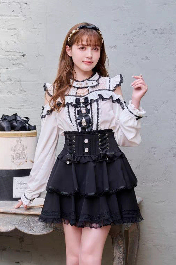 Sweet Jirai Kei Choker Neck Off Shoulder Bowknot Lace Japanese Blouse 3 Colors - Product - 5