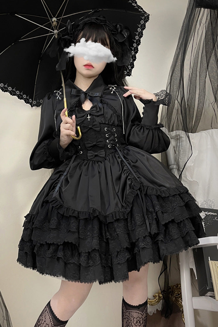 Black [Cross of Merit] Multi-Layered Bowknot Lace Gothic Lolita Jsk Dress - Product - 4