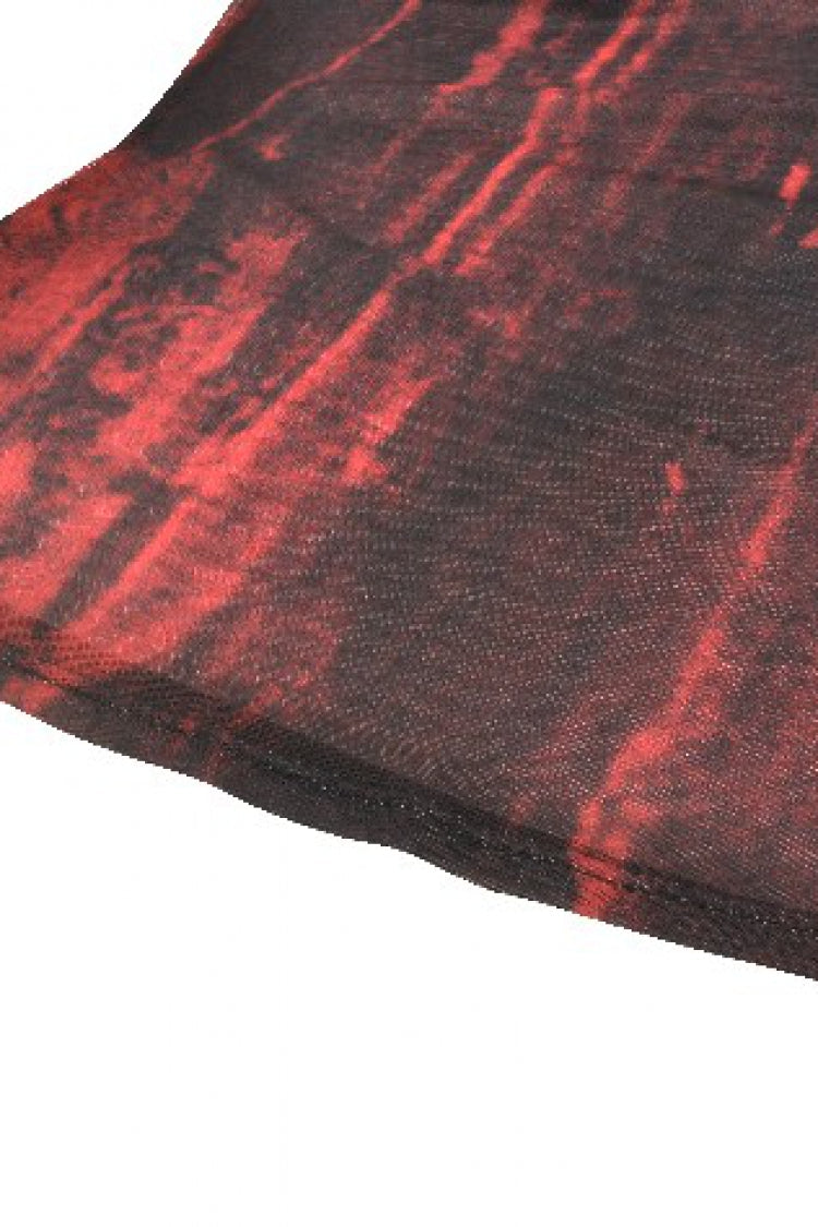 Black/Red Round Collar Long Sleeves Sheer Mesh Tie-dyed Women's Gothic Versatile Basic Top - Product - 15