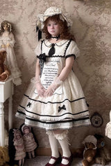 Beige [William Wordsworth’s Lyric Poetry] Doll Collar Polka Dots Printed Lace Sweet Princess Lolita Dress - Product - 5