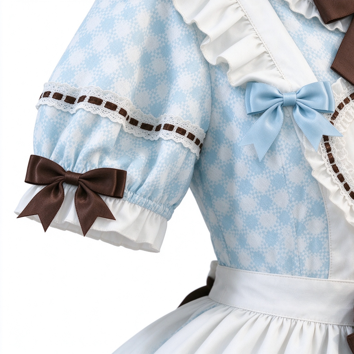 Sweet Plaid and White Lace Maid Lolita Dress with Apron - view 5