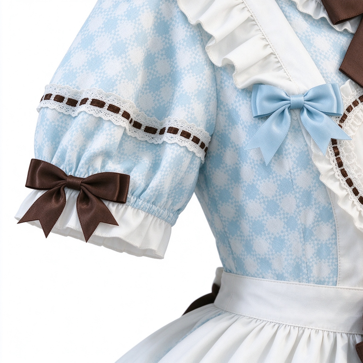 Sweet Plaid and White Lace Maid Lolita Dress with Apron - view 5