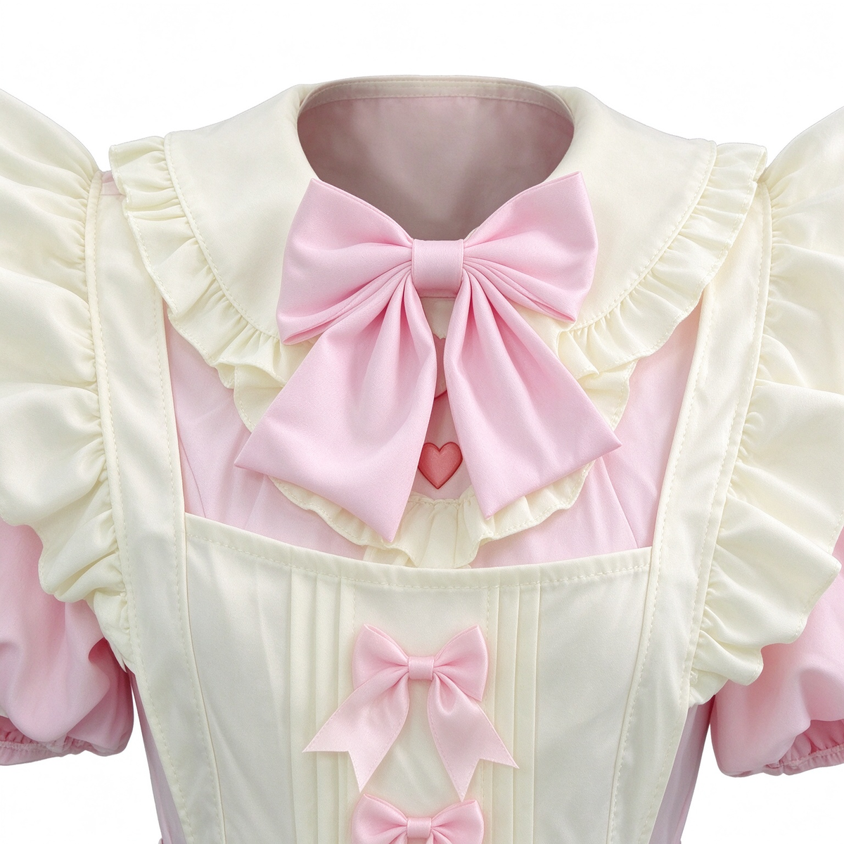Pink and White Lace Sweet Maid Lolita Dress Set with Heart Bows - view 4