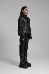 Black V Collar Sleeveless Buckle-up Zip Men's Gothic Vest - Product - 2