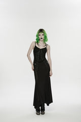 Black Lace-Up Buckled Eyelet Women's Punk Jsk Dress - Black - 5