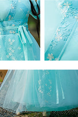 Green Fairy Airy Spring Flower Embroidery Sweet Hanfu Dress - Product - 5