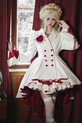 White Double-breasted Short Front and Long Back Irregular Gothic Lolita Coat - White - 1