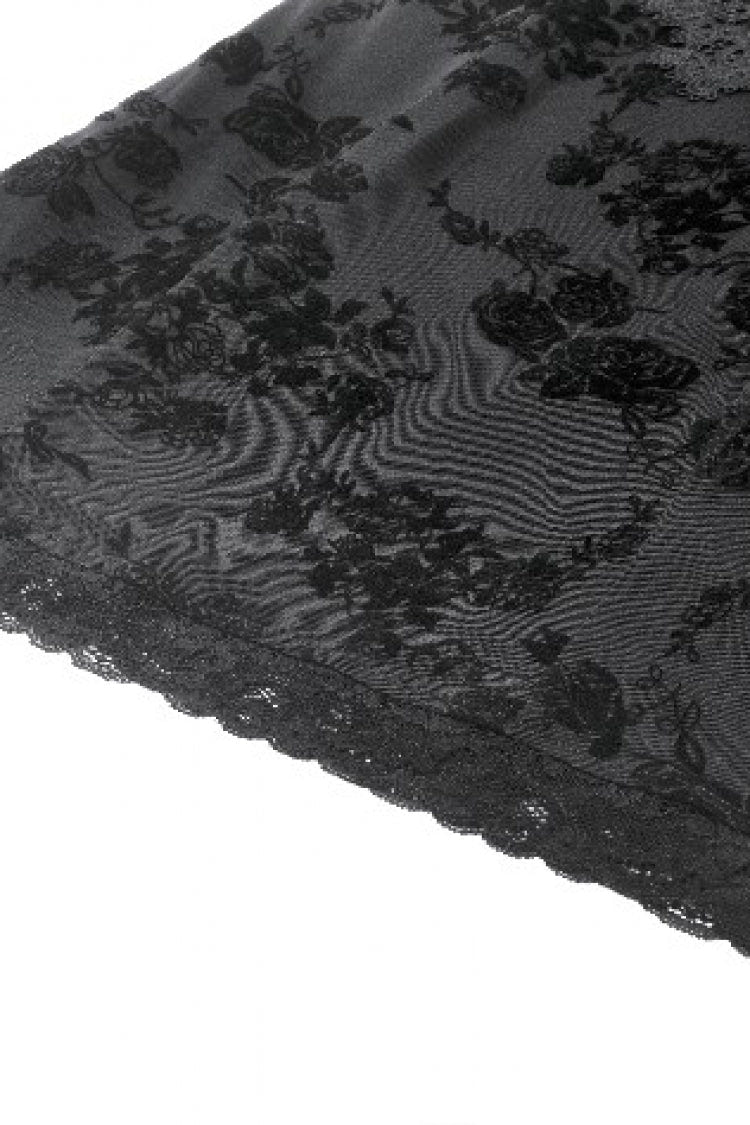 Black Square Collar Long Trumpet Sleeves Mesh Embroidered Lace Lace-Up Women's Gothic Dress - Product - 18