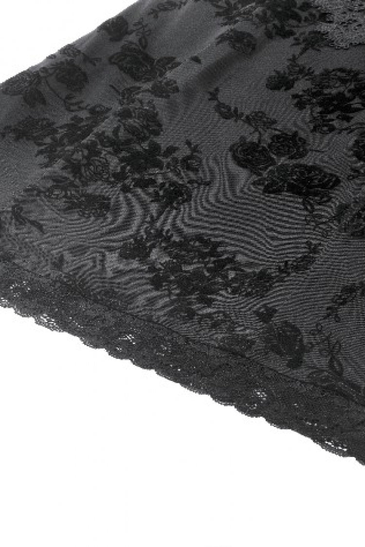 Black Square Collar Long Trumpet Sleeves Mesh Embroidered Lace Lace-Up Women's Gothic Dress - Product - 18