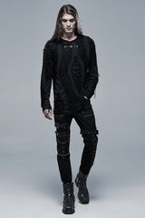 Black Round Collar Long Sleeves Double-Layered Ripped Men's Gothic Blouse - Product - 4