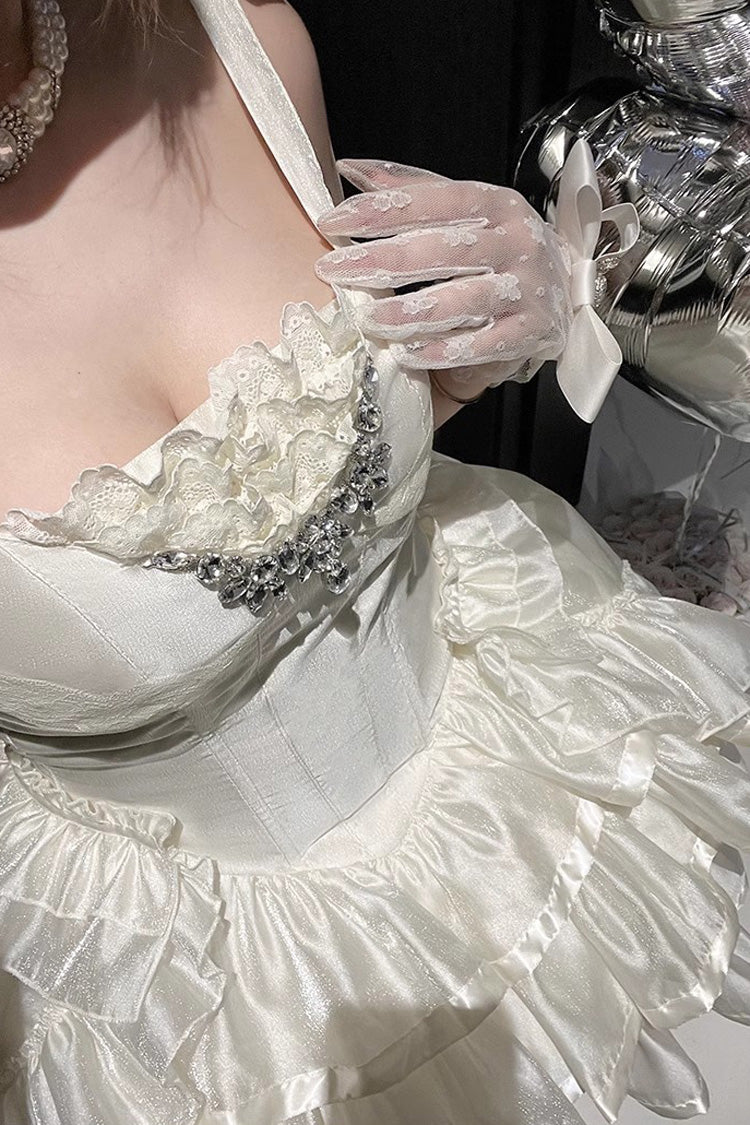 White Triple-Layered Ruffle Bowknot Lace Sweet Princess Lolita Jsk Dress - image 7