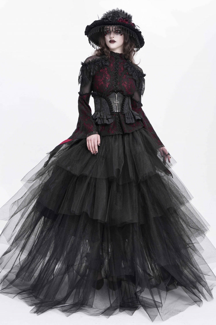 Black Printed Spliced Lace Lace-Up Slim Zippered Women's Gothic Palace Corset - Product - 3