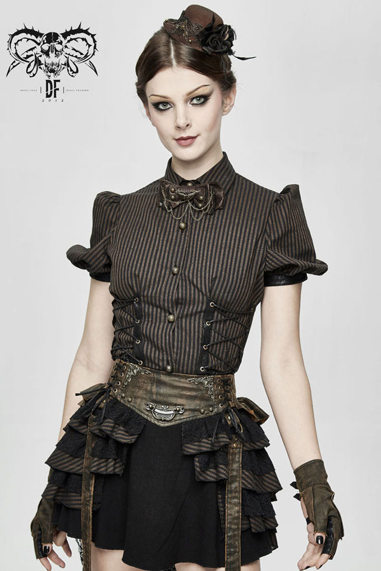 Brown Adjustable Crackled Metal Women's Gothic Decorative Bow Tie - Product - 7