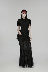 Black Embroidered Spliced Ruffled Lace Slim Mesh Women's Gothic  Mermaid Skirt - Product - 8