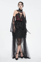 Red Embroidery Stitching Lace Lace-Up Women's Gothic Blouse - Product - 2