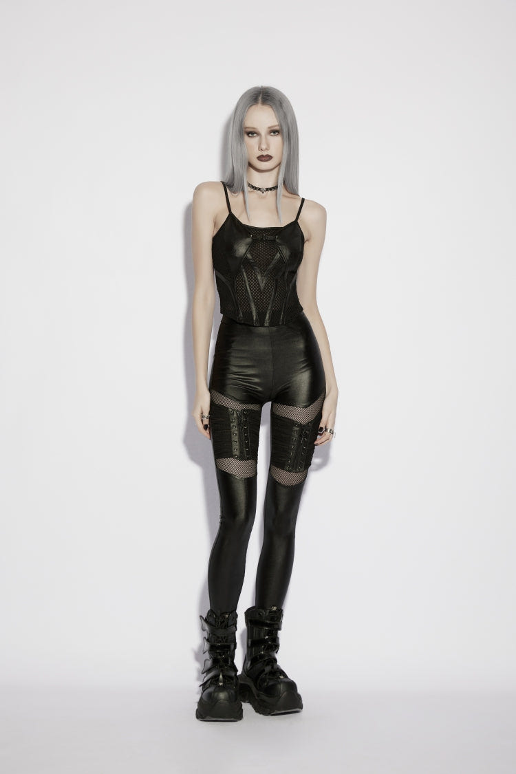 Black Off Shoulder Spliced Slim Mesh Eyelet Women's Punk Cool Corset - Product - 7
