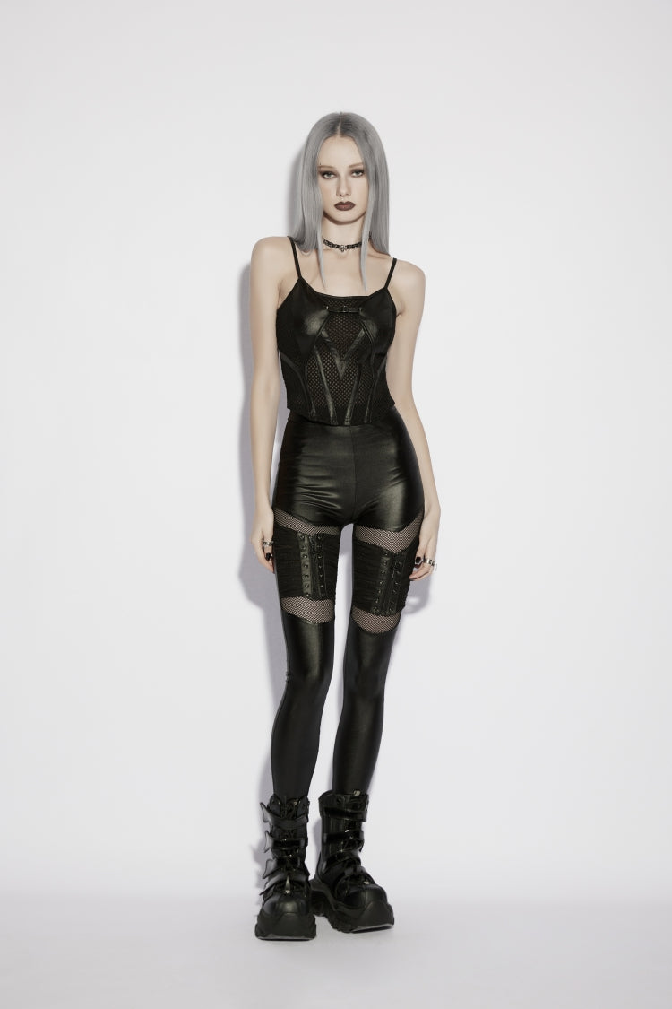 Black Off Shoulder Spliced Slim Mesh Eyelet Women's Punk Cool Corset - Product - 7