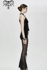 Black Stars And Moon Printing Chest Lace Up Dense Velvet Women's Gothic Vest - Product - 6