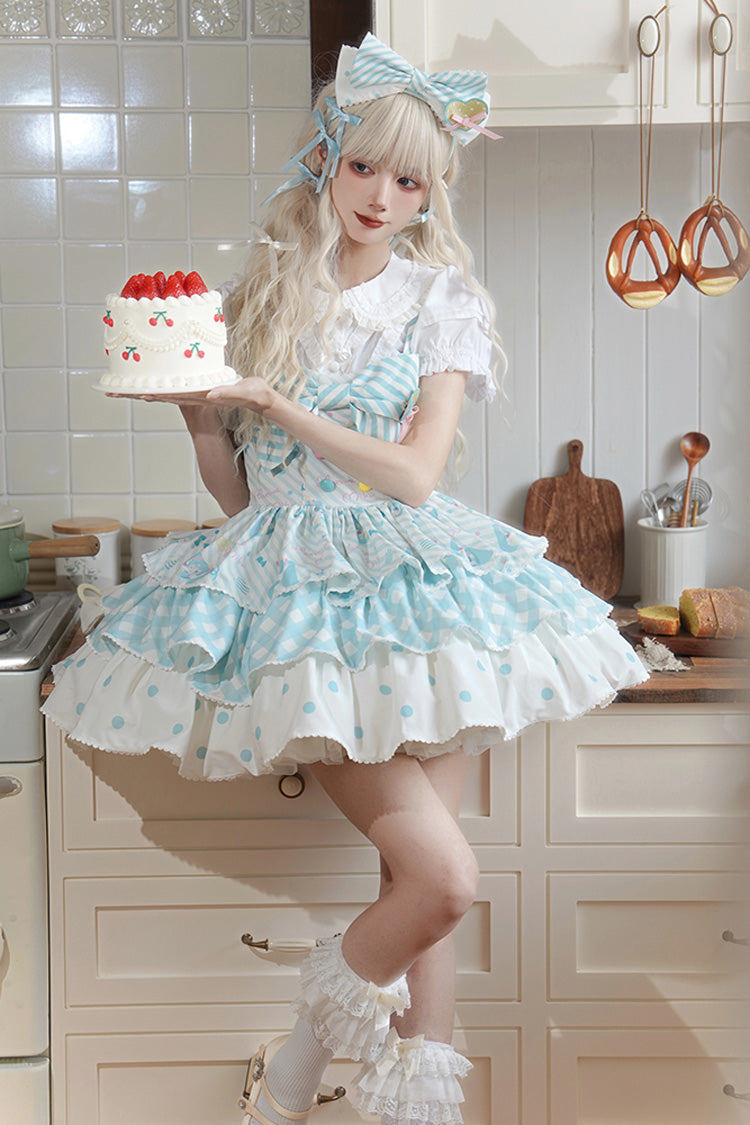 Blue [Hatsune Miku] Sleeveless Triple-Layered Print Bowknot Sweet Lolita Jsk Dress - Blue - 1