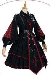 Black/Red Long Sleeves Punisher Military Irregular Gothic Lolita Dress Full Set - Product - 6