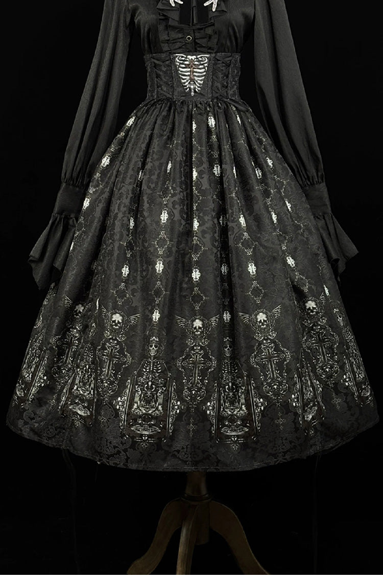 Black [Moonlit Return] Printed Boned Gothic Elegant Lolita Skirt - Product - 3
